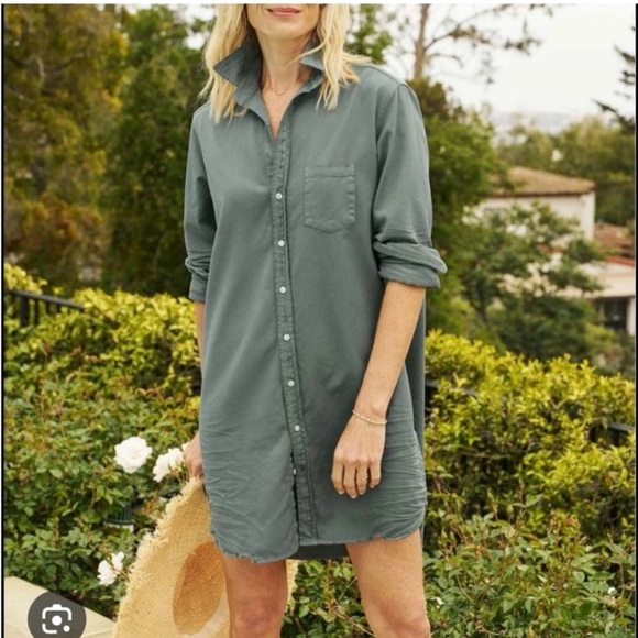 Frank & Eileen Mary Famous Denim Shirt Dress in Thyme M Distressed look - Picture 2 of 9